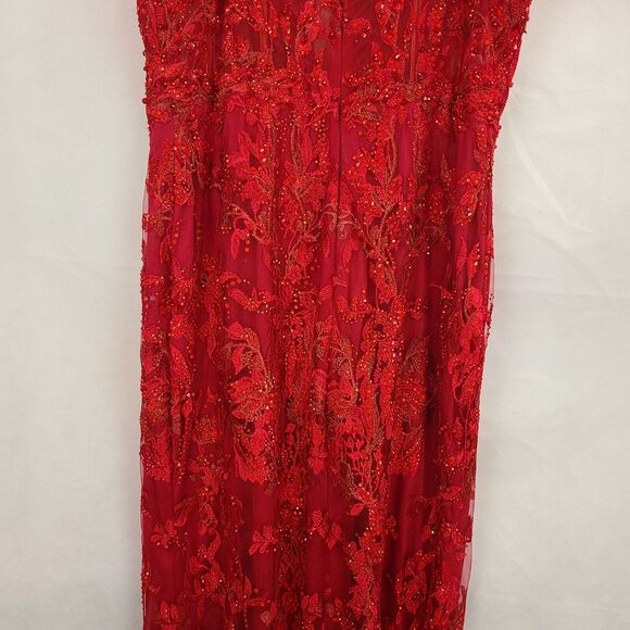 MAC DUGGAL 20330 Red Embellished Plunge Neck Illusion  Mermaid Gown (12)--$798 - Picture 9 of 13